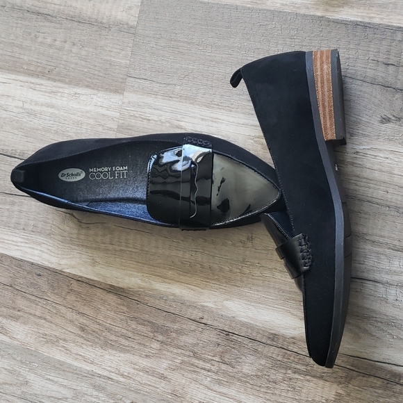 DR SHOALS WOMEN'S ECLIPSE MEMORY FOAM BLACK PATENT AND SUEDE LOAFERS SZ 7.5 - Picture 4 of 11